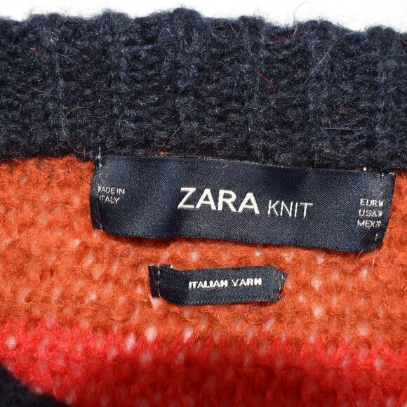 Zara Multicolor Striped Sweater Tunic Dress Sz M Italian Yarn Boho 70s Retro - Picture 10 of 14